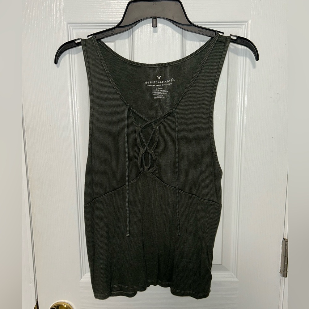 American Eagle Women's Olive Lace-Up Tank Top